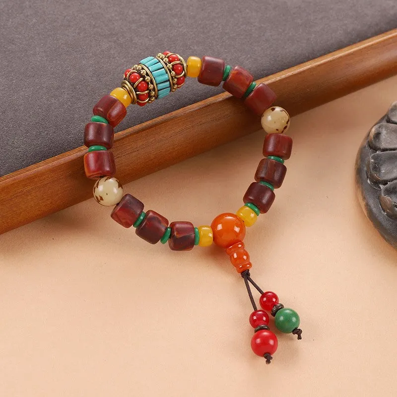 Unisex Tibetan Hand String Turquoise Bodhi Buddha Bead Bracelet