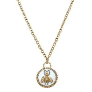 Verona Enamel Bee Pendant Necklace in Ivory