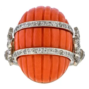 Vintage Coral & Diamond Ring