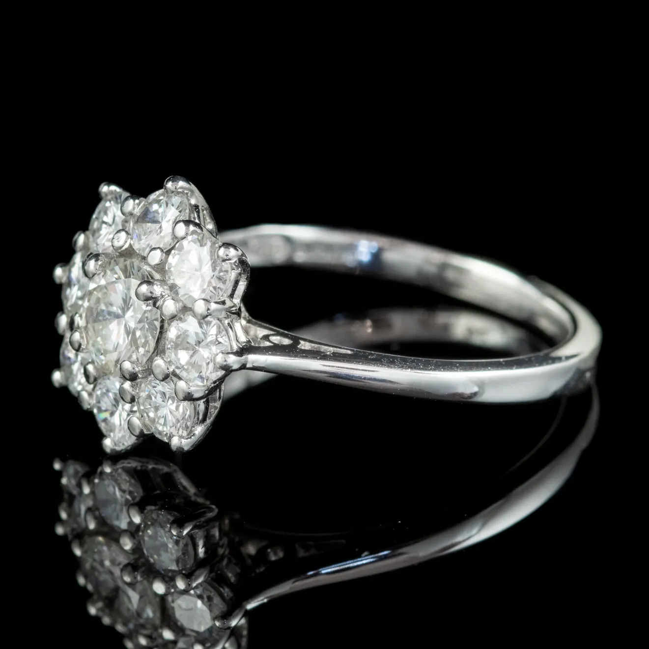 Vintage Diamond Cluster Engagement Ring Platinum 1.30ct Of Diamond