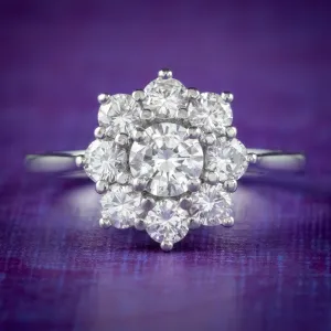 Vintage Diamond Cluster Engagement Ring Platinum 1.30ct Of Diamond