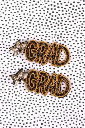 Viola Black Crystal and Gold 'GRAD' Earrings