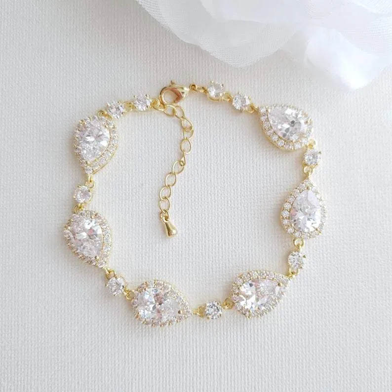 Wedding Bracelet for Brides in Teardrop Shape Cubic Zirconia Crystals-Emma