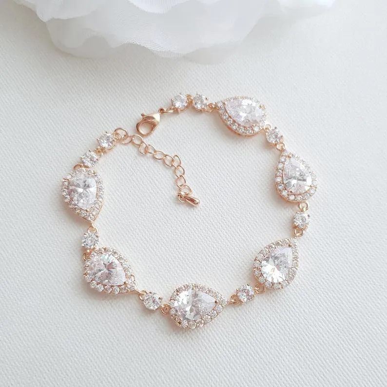 Wedding Bracelet for Brides in Teardrop Shape Cubic Zirconia Crystals-Emma